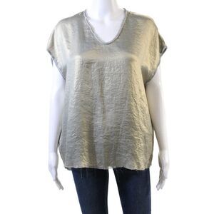 AQC Womens Raw Hem Detail Sleeveless Round Neck Metallic Blouse Gold Size 1